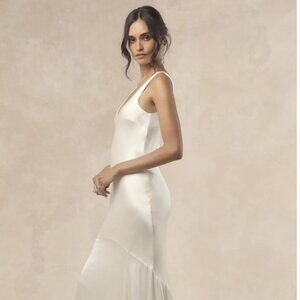 Lulu's "Love All of Me" Champagne Satin Maxi Dress, sz. S